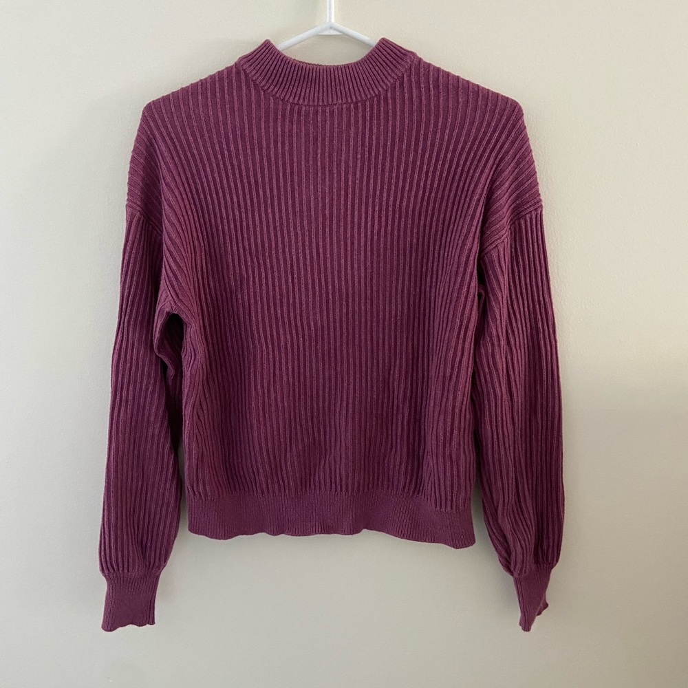 Purple SeaCell Ribbed Mock-Neck Sweater